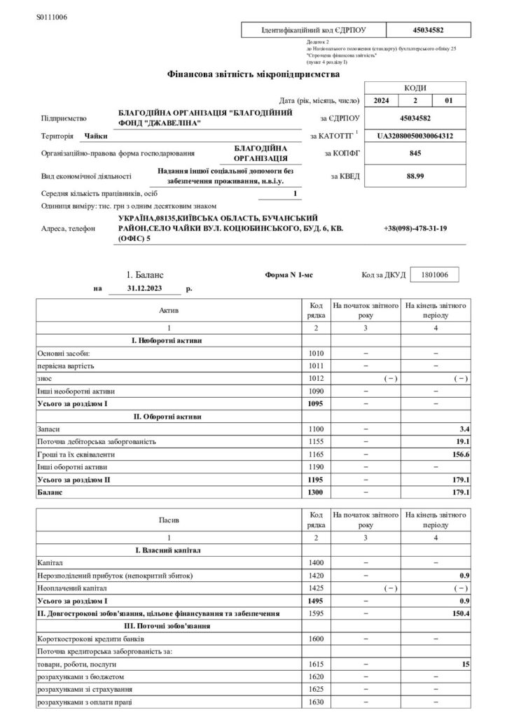 Фінзвітність мікропідприємства